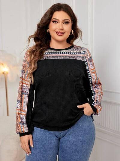 Honey Plus Size Printed Long Sleeve Sweatshirt - Clothes For Her Online Store