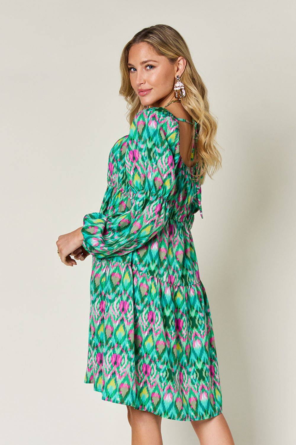Double Take Full Size Printed Long Sleeve Dress - Clothes For Her Online Store