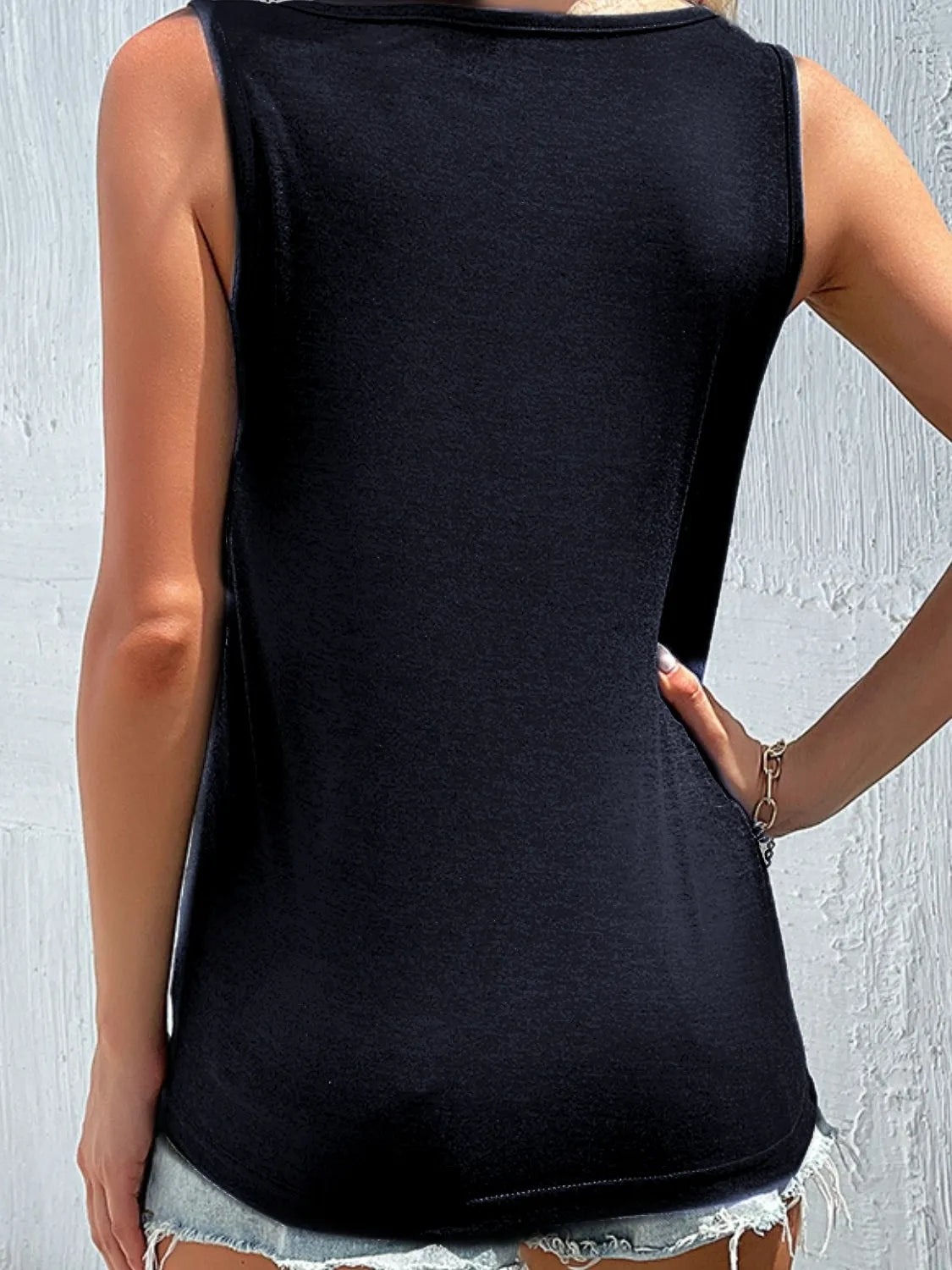 Full Size Decorative Button Round Neck Tank Plus Size