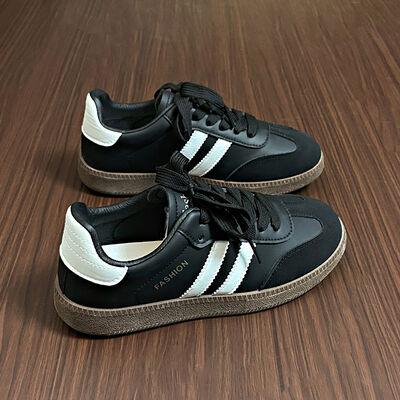 Side Striped Lace Up Round Toe Sneakers - Clothes For Her Online Store