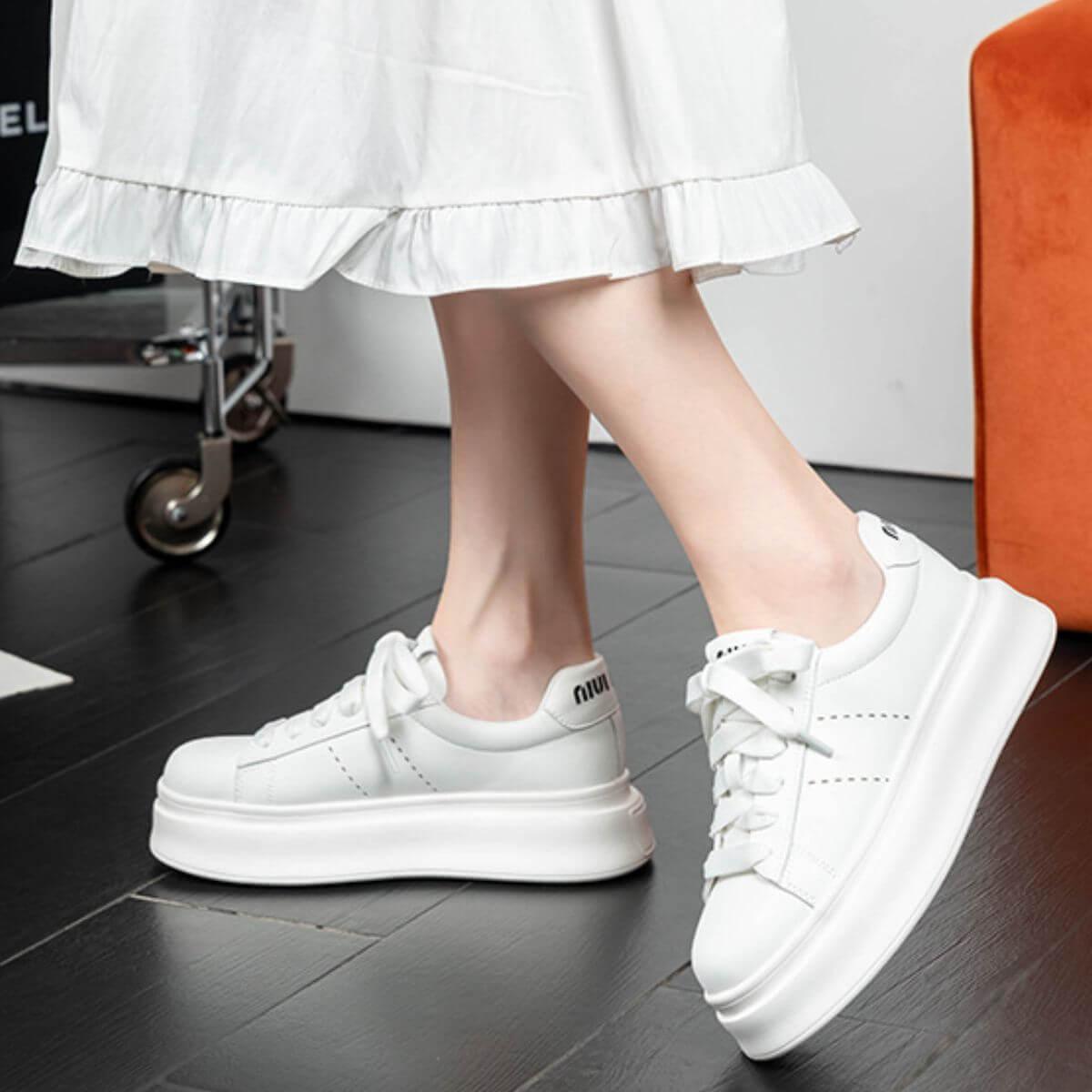 Lace Up Contrast Round Toe Platform Sneakers - Clothes For Her Online Store