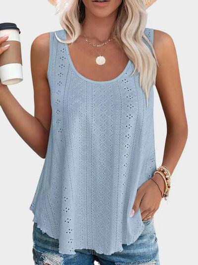 Florira Eyelet Round Neck Tank - Clothes For Her Online Store