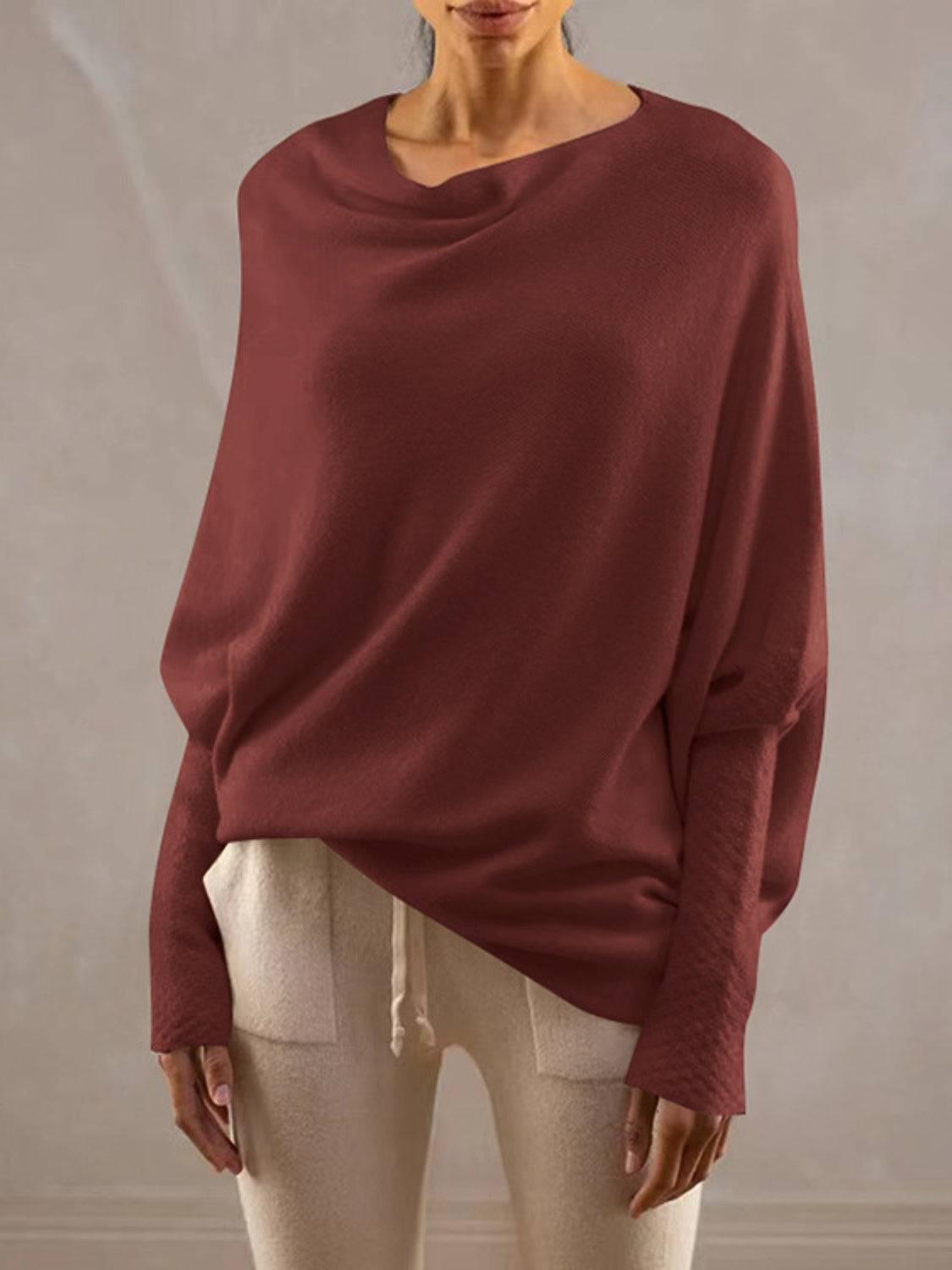 Full Size Boat Neck Batwing Sleeve Knit Top - Clothes For Her Online Store