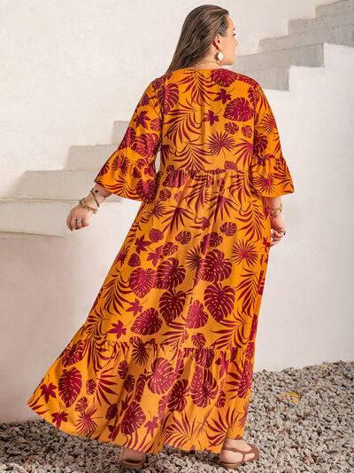 Plus Size Lace Detail Printed V-Neck Maxi Dress - Clothes For Her Online Store