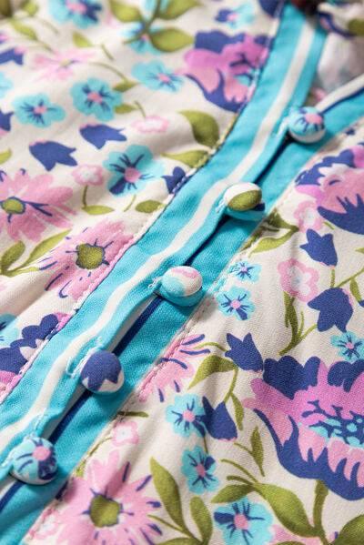 Floral Tie Neck Half Sleeve Blouse - Clothes For Her Online Store