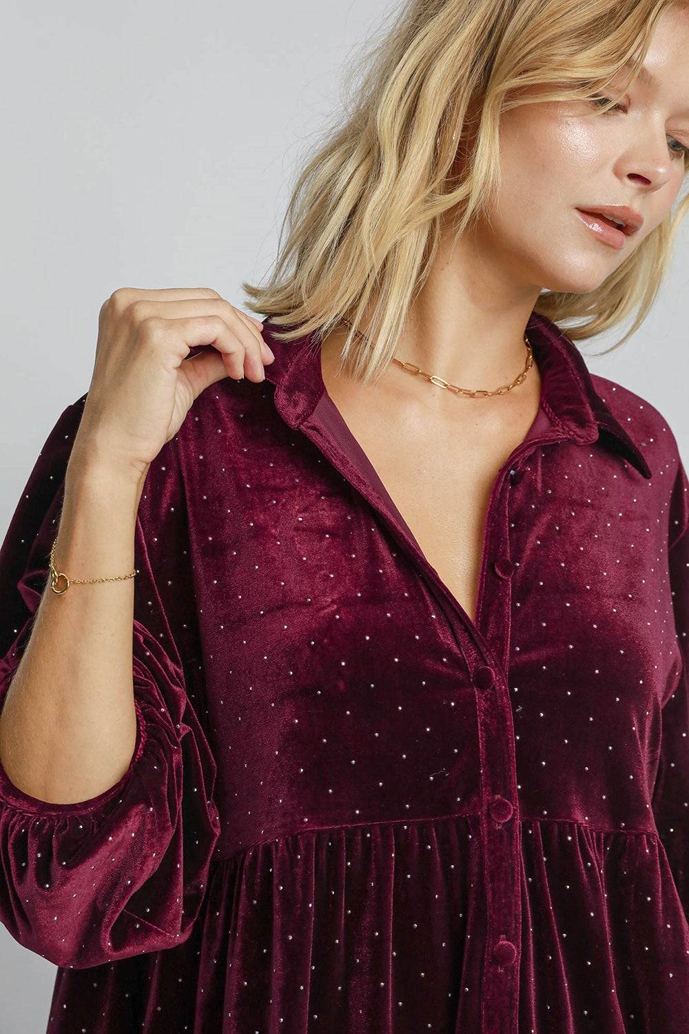 Umgee Full Size Polka Dot Button Up Half Sleeve Shirt - Clothes For Her Online Store
