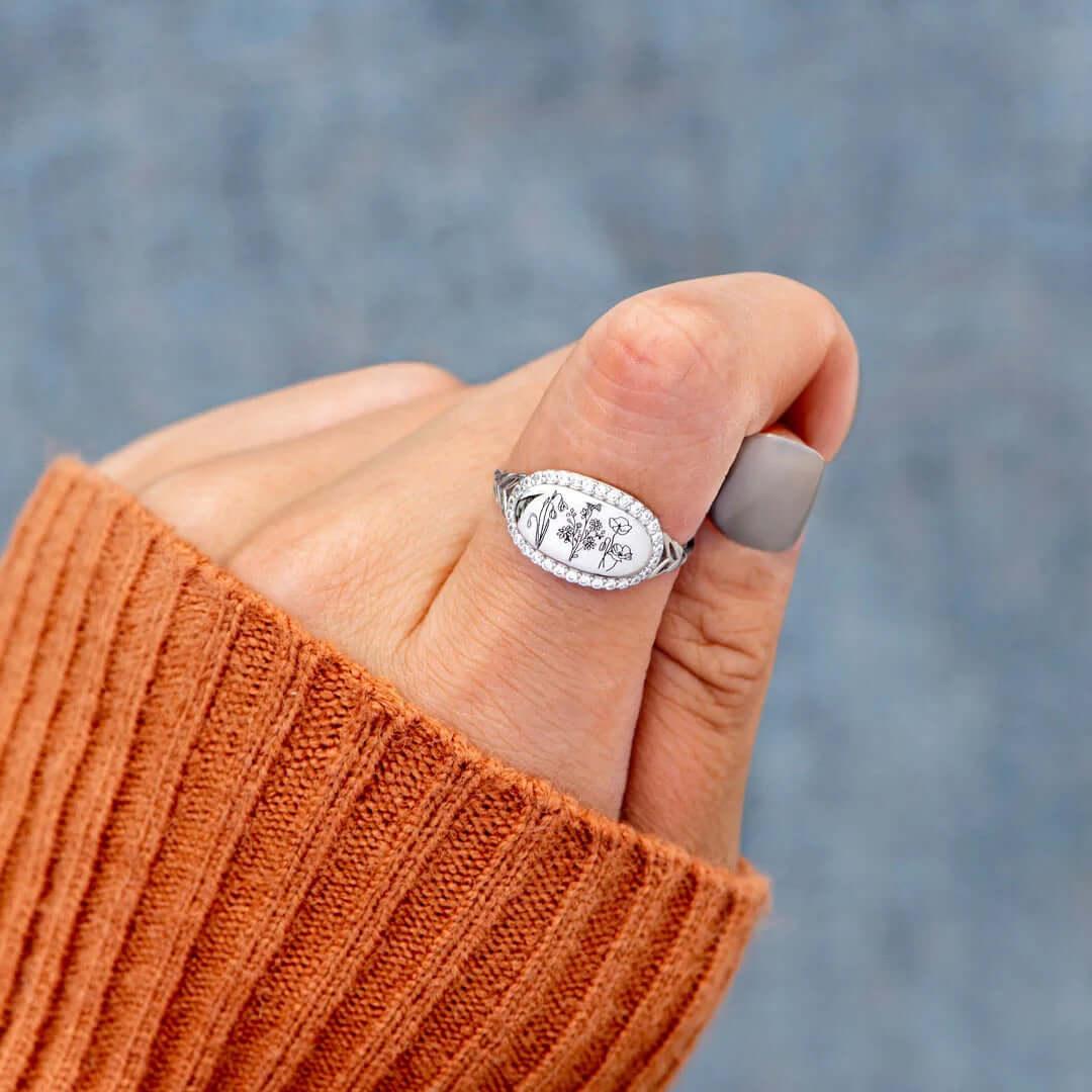 Flower Epoxy Gum Oil Inlaid Zircon Ring - Clothes For Her Online Store