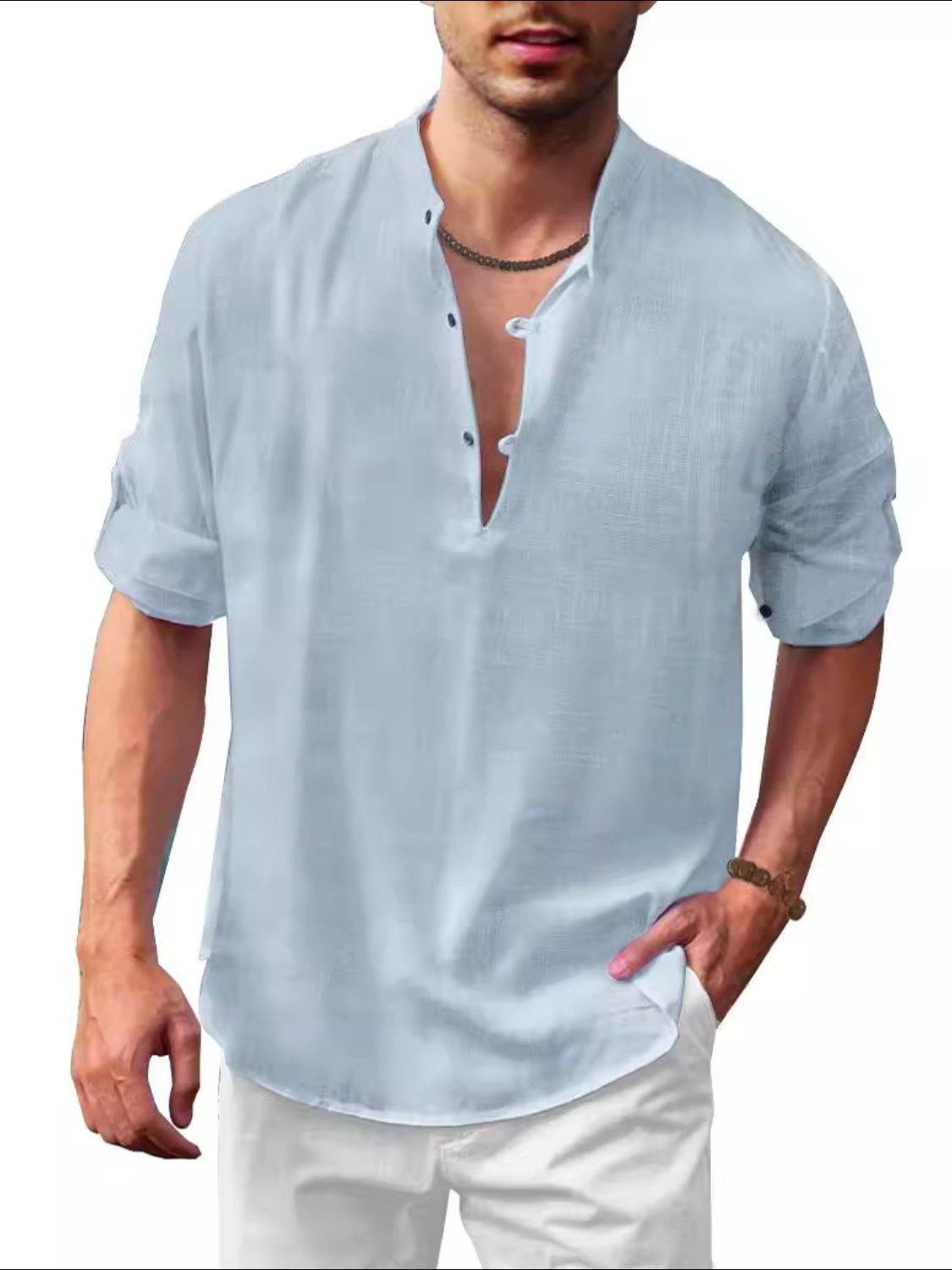 Men's Full Size Half Button Long Sleeve Shirt Plus Size - Clothes For Her Online Store