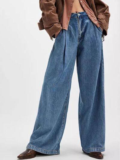 Wide Leg Jeans with Pockets - Clothes For Her Online Store