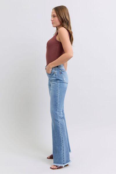 Judy Blue Full Size Raw Hem High Rise Bootcut Jeans - Clothes For Her Online Store