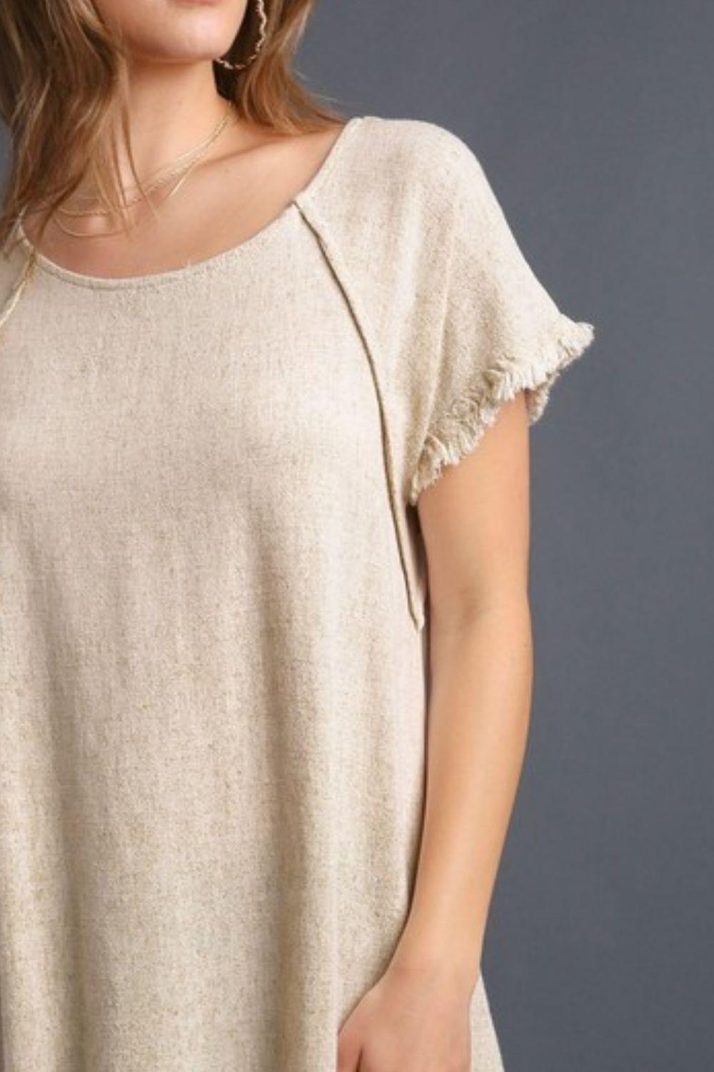 Umgee Full Size Seam Detail Linen Ruffle Fringe Edge Top Plus Size - Clothes For Her Online Store