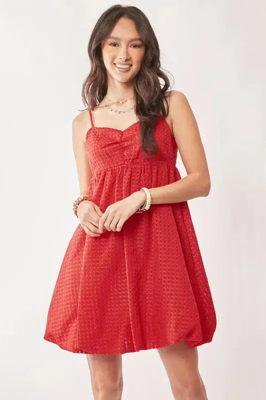 Davi & Dani Textured Sweetheart Neckline Bubble Hem Dress - Clothes For Her Online Store