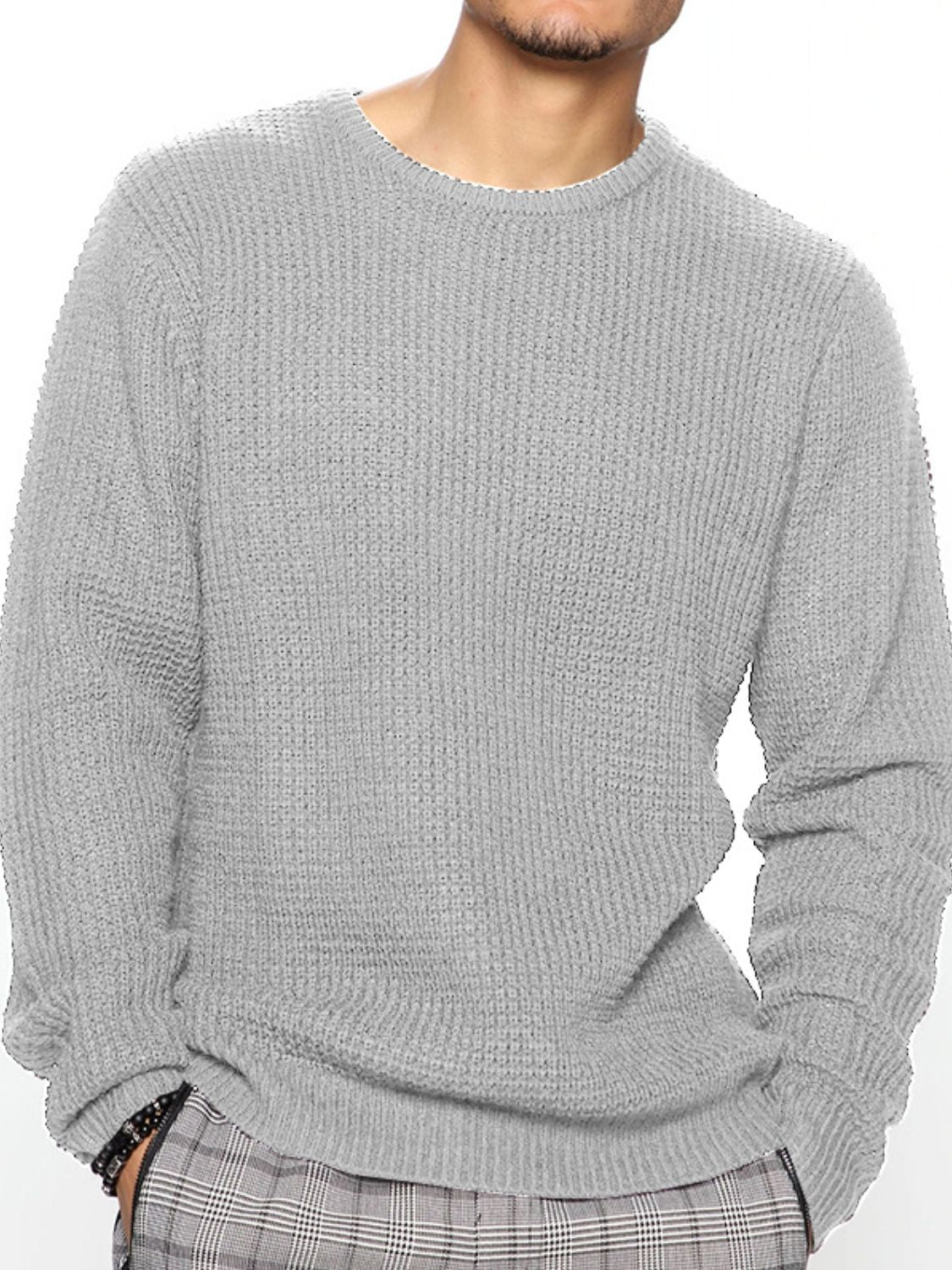 Men's Full Size Round Neck Long Sleeve Sweater Plus Size - Clothes For Her Online Store
