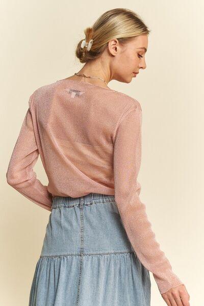 Davi & Dani Glitter Mesh Lettuce Hem Long Sleeve Top - Clothes For Her Online Store