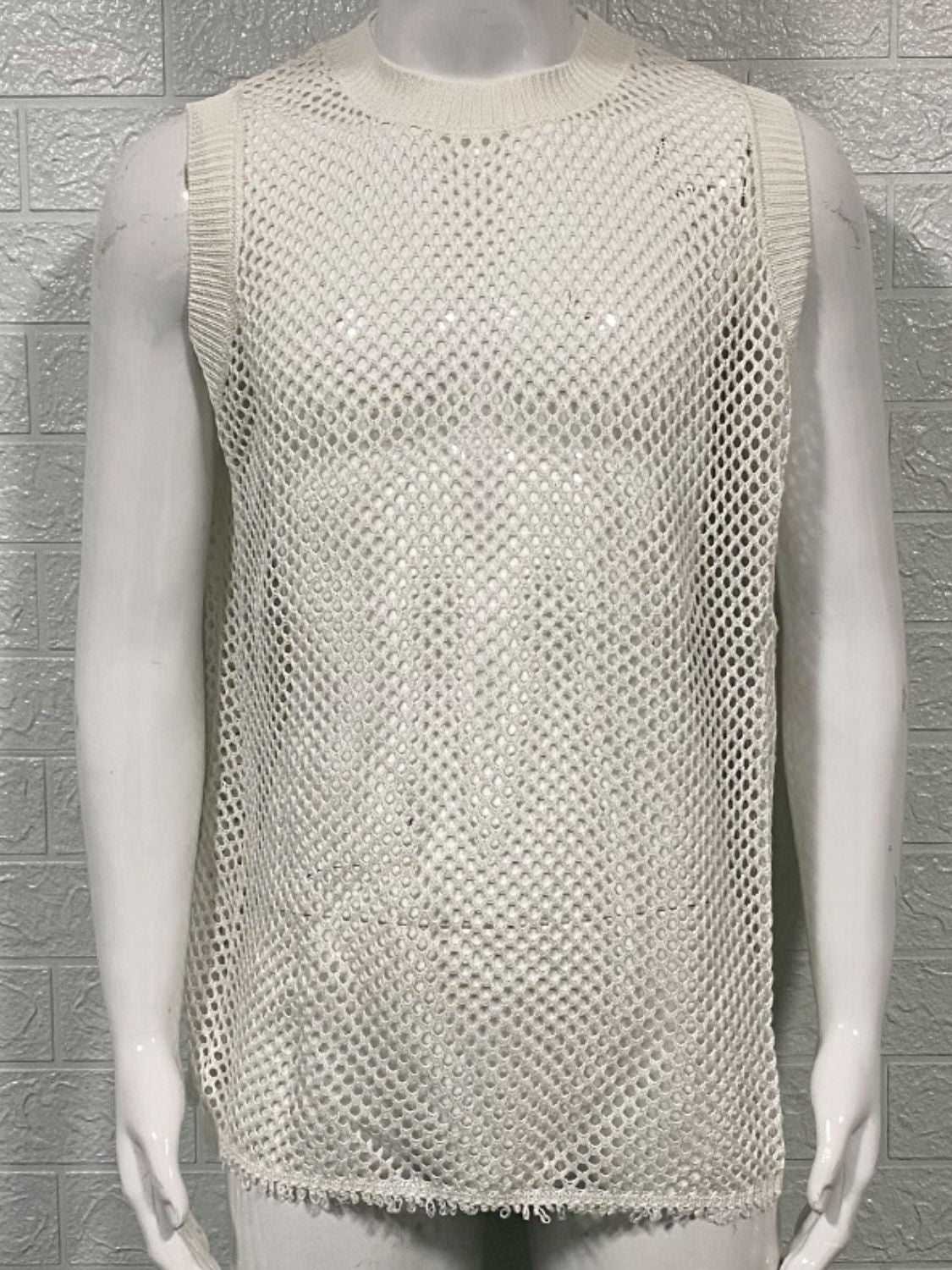 Men's Round Neck Hollow Out Sleeveless Knit Top - Clothes For Her Online Store