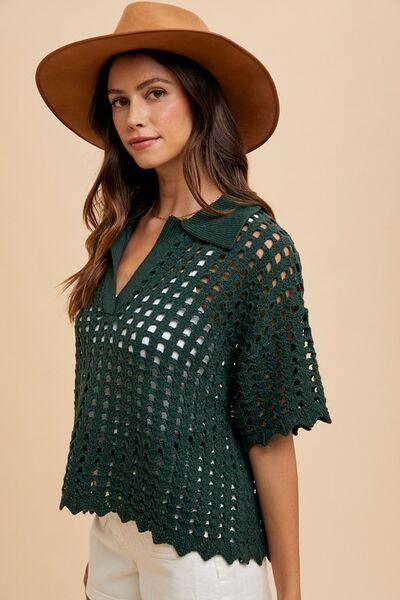 Annie Wear Openwork Johnny Collar Knit Cover Up - Clothes For Her Online Store