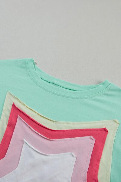Color Block Star Patched Oversized T-Shirt - Clothes For Her Online Store