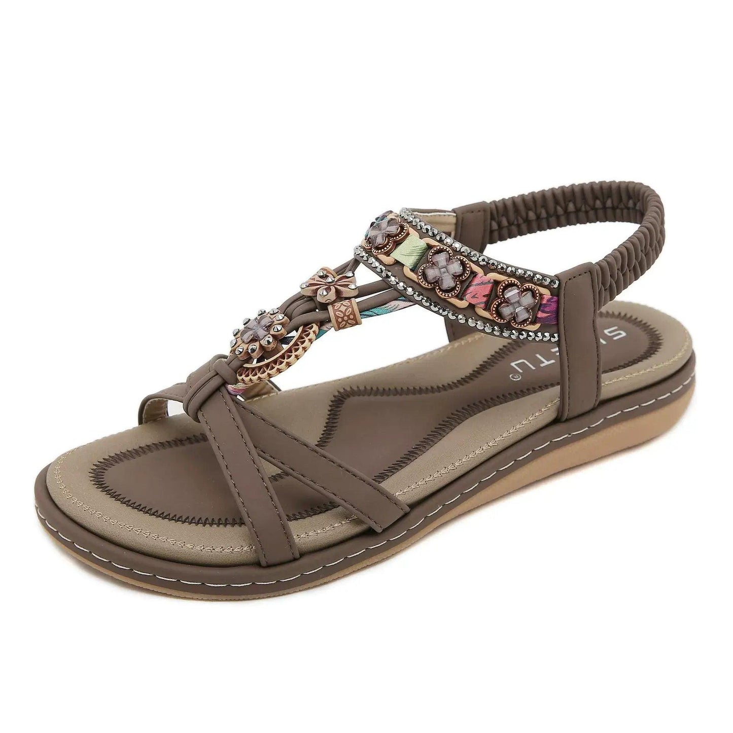 Rivet Decor Open Toe Flats Sandals - Clothes For Her Online Store