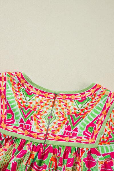 Plus Size Printed Round Neck Half Sleeve Blouse - Clothes For Her Online Store