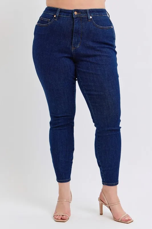 Judy Blue Full Size Midi Rise Tummy Control Classic Skinny Jeans Plus Size