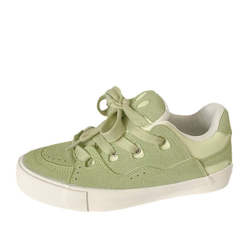 Contrast Lace Up Round Toe Flats Sneakers - Clothes For Her Online Store