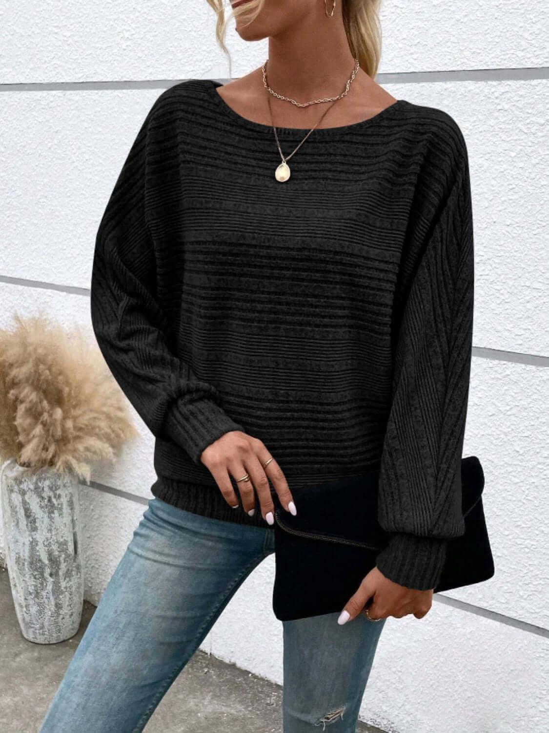Full Size Round Neck Long Sleeve Top - Clothes For Her Online Store