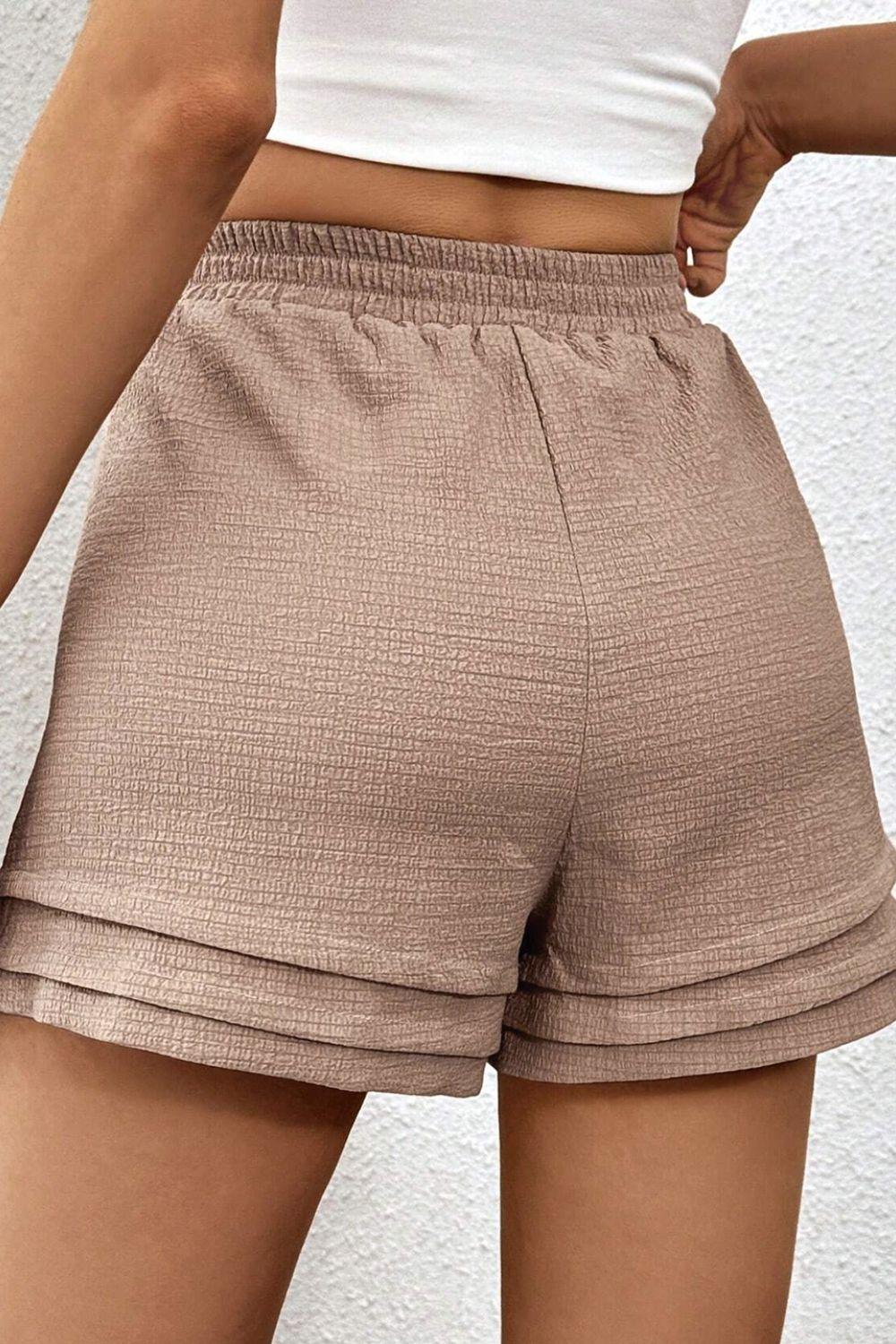 Textured Tiered Edge High Waist Shorts - Clothes For Her Online Store