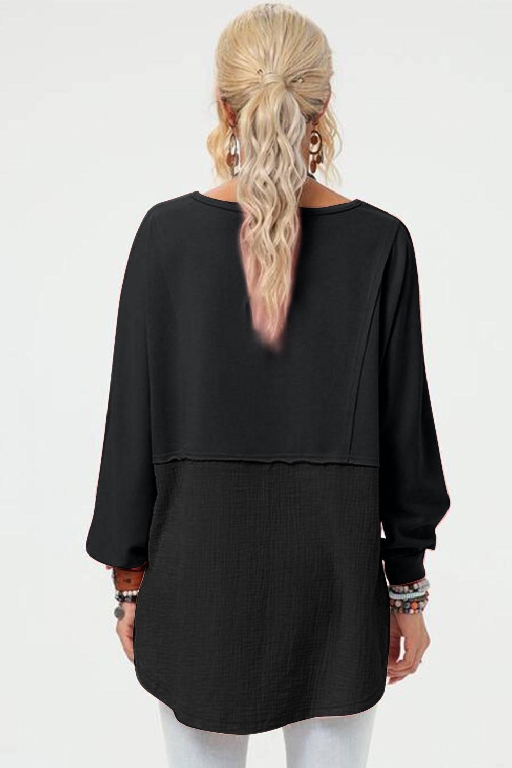 Double Take Full Size Long Sleeve High-Low T-Shirt - Clothes For Her Online Store