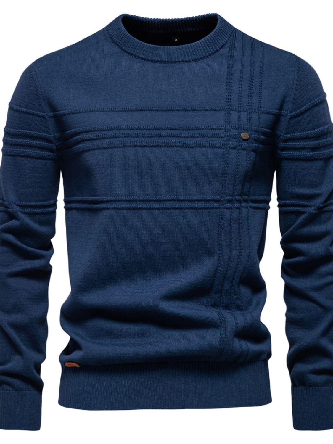 Men's Round Neck Striped Sweater - Clothes For Her Online Store