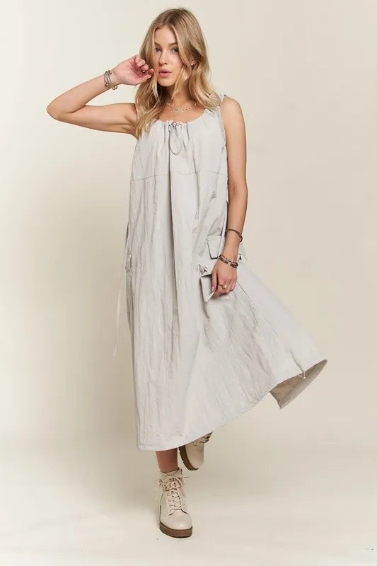 ADORA Drawstring Slit Back Cargo Dress