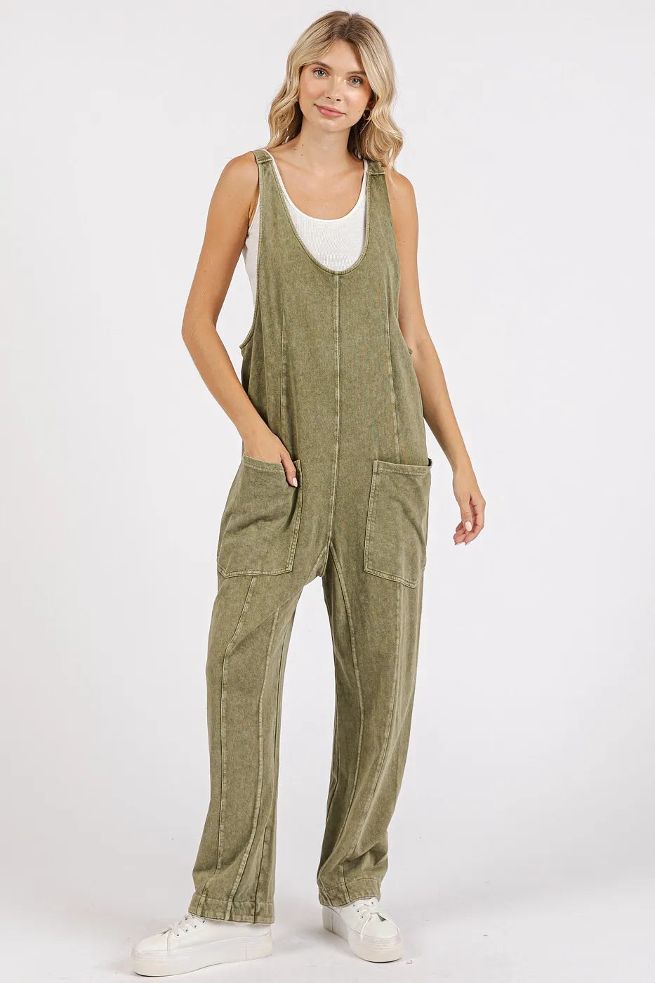 Mittoshop Mineral Wash Relaxed Fit Sleeveless Harem Jumpsuit - Clothes For Her Online Store