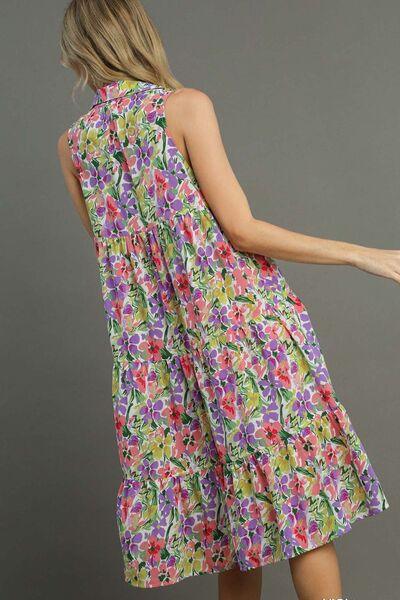 Umgee Full Size High-Low Hem Floral Sleeveless Tiered Dress Plus Size - Clothes For Her Online Store