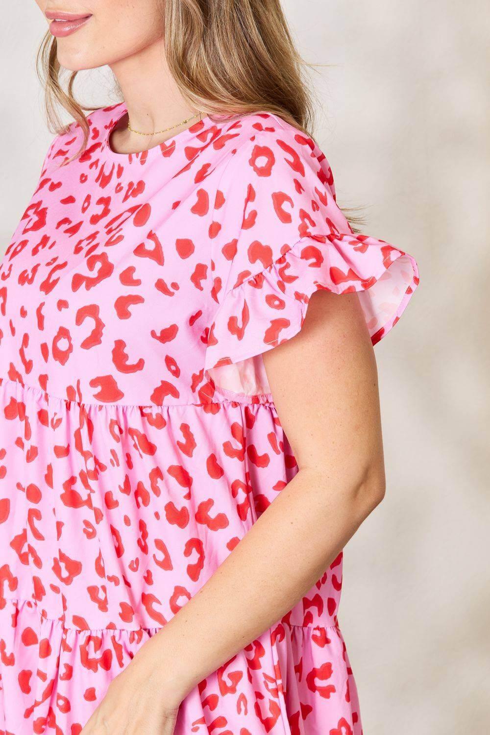 Double Take Short Flounce Sleeve Tiered Dress - Clothes For Her Online Store