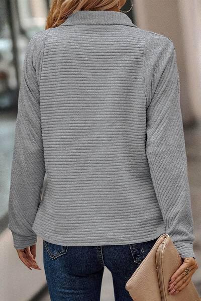 Plus Size Quarter Zip Long Sleeve T-Shirt - Clothes For Her Online Store