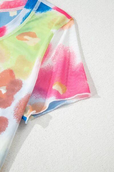 Printed Round Neck Short Sleeve Blouse - Clothes For Her Online Store