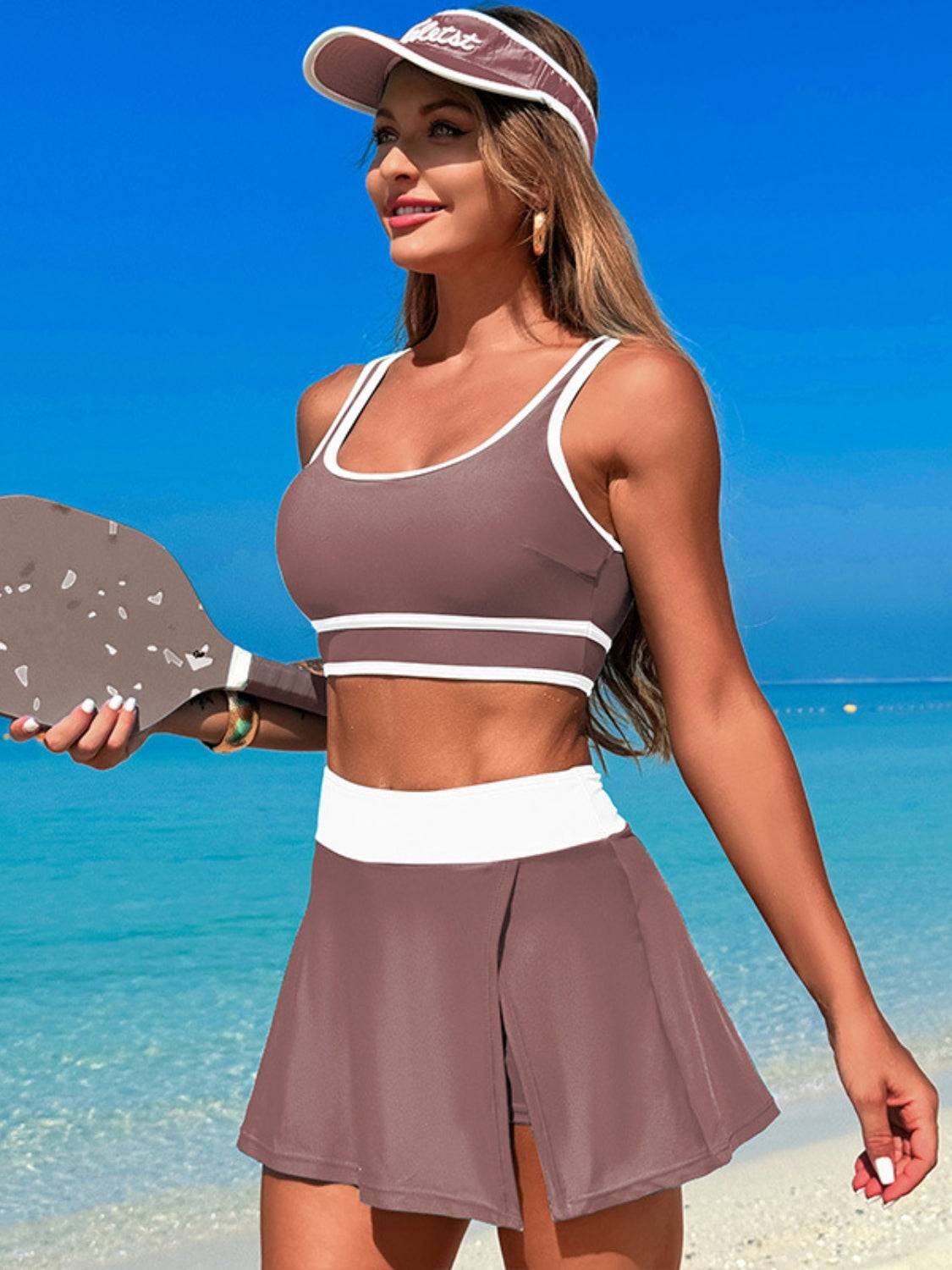 Scoop Neck Top and Skort Swim Set - Clothes For Her Online Store