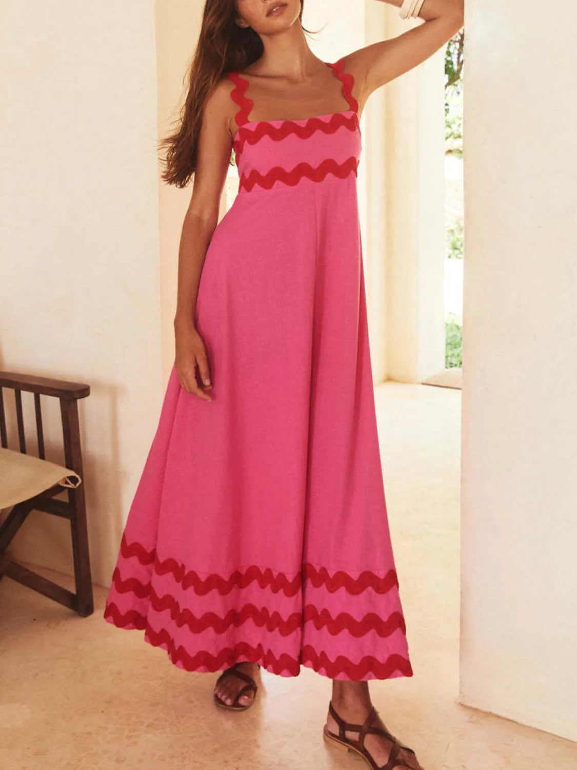 Contrast Trim Square Neck Maxi Cami Dress - Clothes For Her Online Store