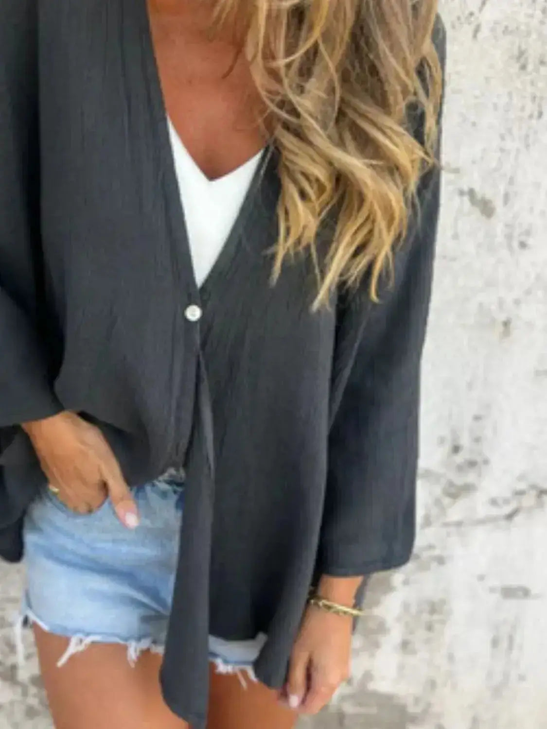 Full Size One Button Long Sleeve Shirt Plus Size - Clothes For Her Online Store