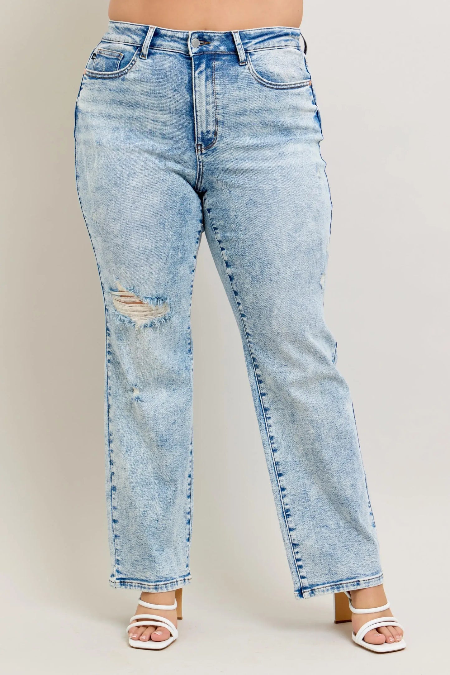 Judy Blue Full Size Hw Mineral Wash Destroy 90's Straight Jeans Plus Size