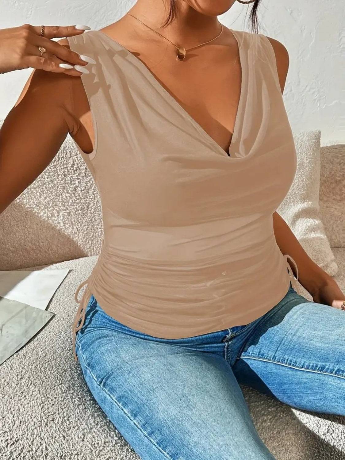 Side Drawstring Ruched Tank - Clothes For Her Online Store