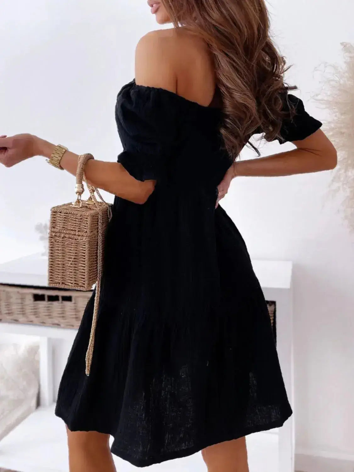 Smocked Off-Shoulder Mini Dress