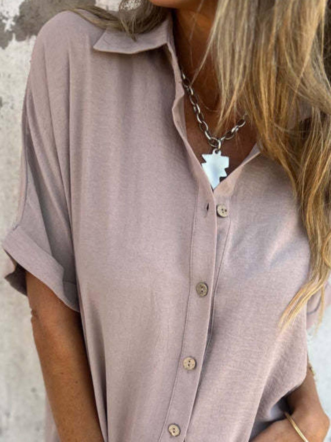 Full Size Button Down Short Sleeve Shirt Plus Size - Clothes For Her Online Store