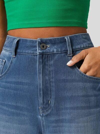 High Rise Rolled Straight Leg Jeans - Clothes For Her Online Store