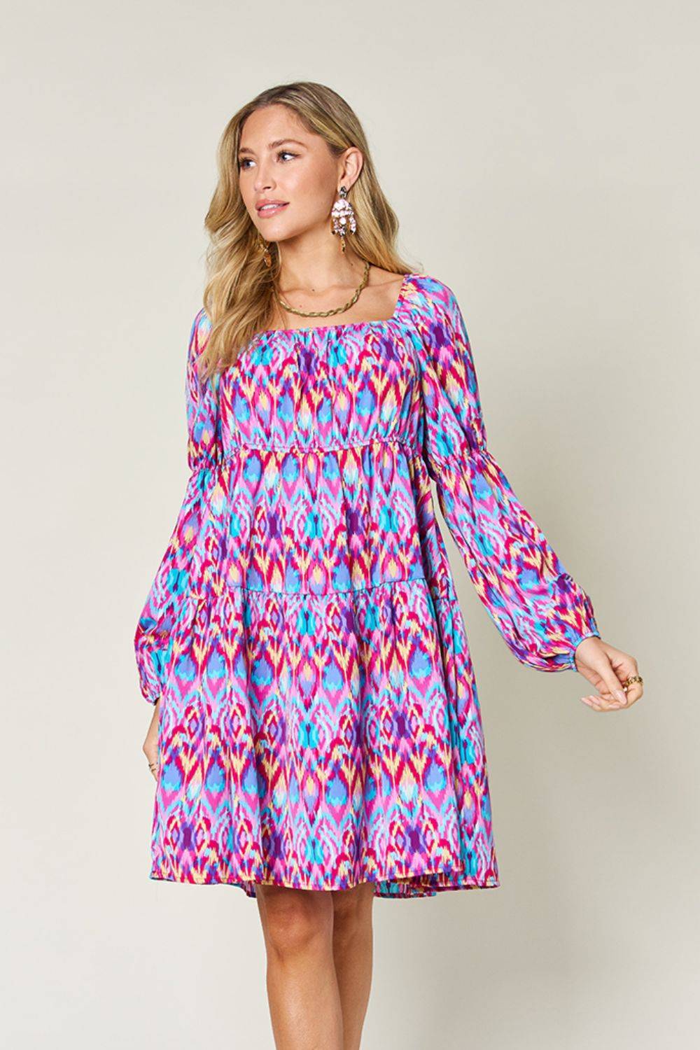 Double Take Full Size Printed Long Sleeve Dress - Clothes For Her Online Store