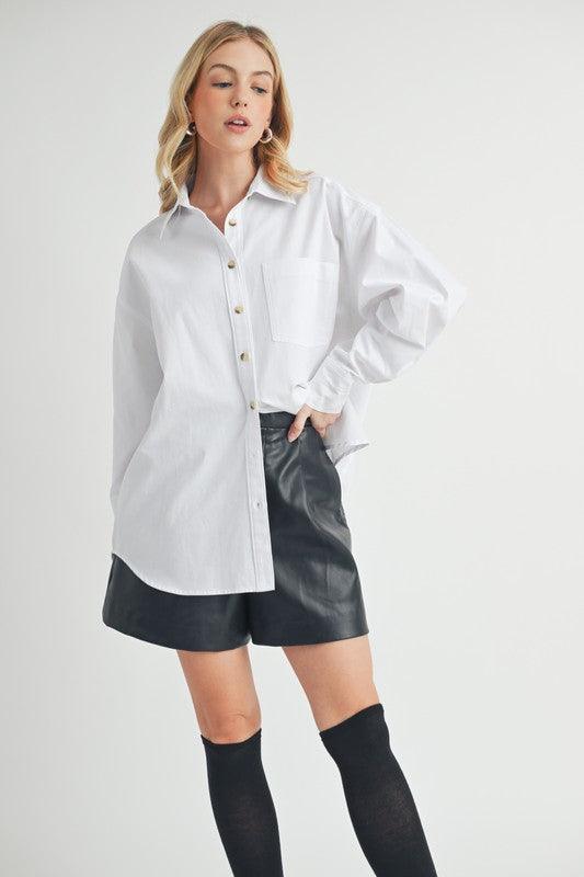Aemi + Co High-Low Collared Neck Drop Shoulder Shirt - Clothes For Her Online Store