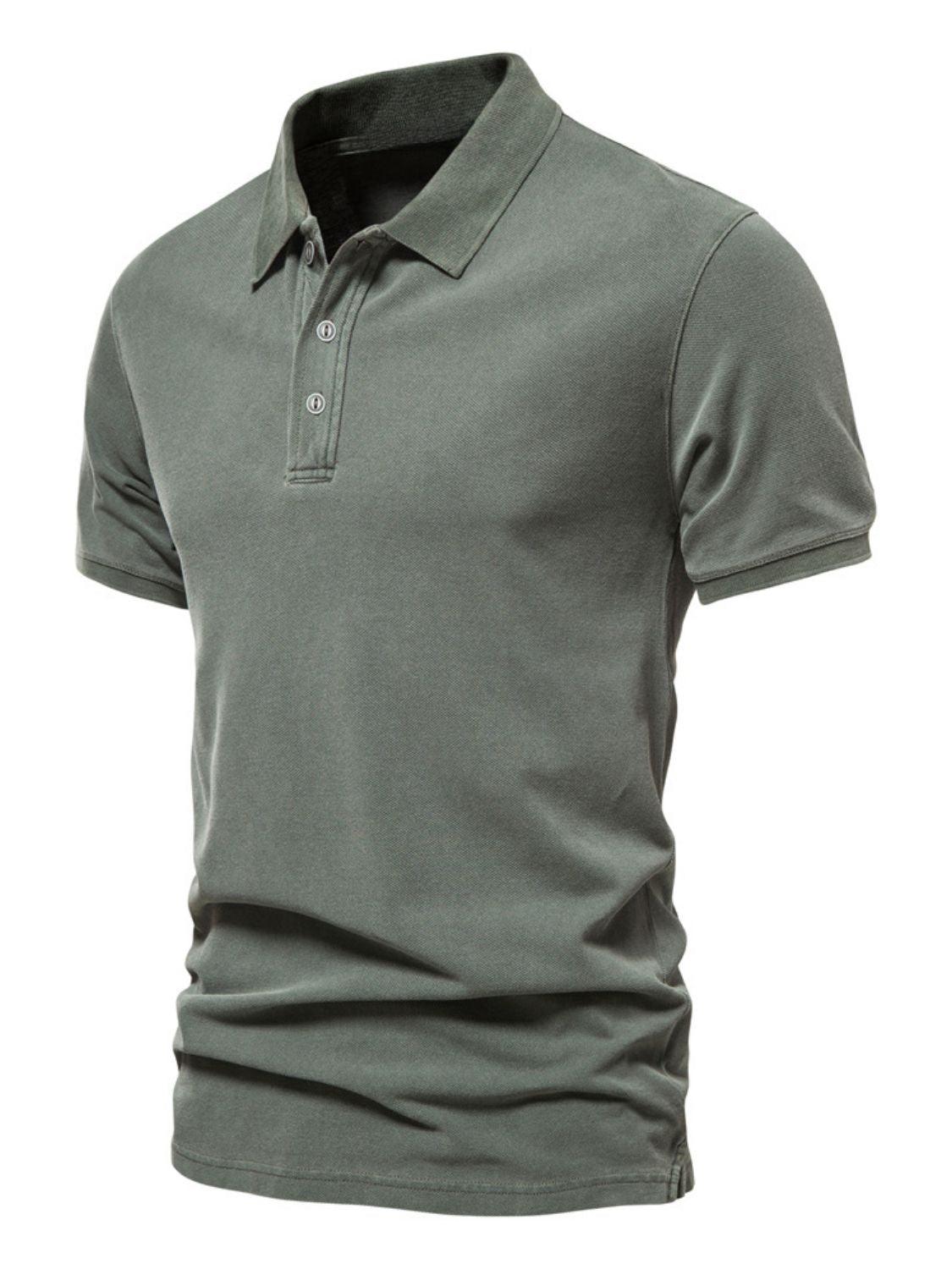 Men's Collared Neck Button Detail Short Sleeve Polo - Clothes For Her Online Store