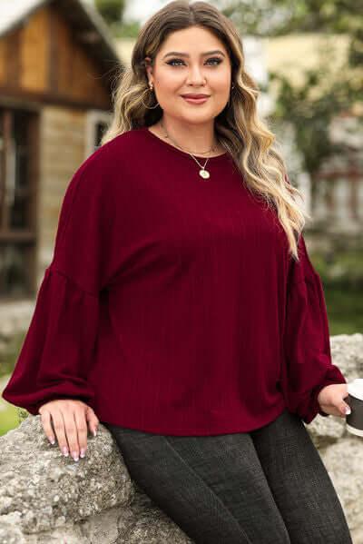Plus Size Round Neck Dropped Shoulder T-Shirt - Clothes For Her Online Store