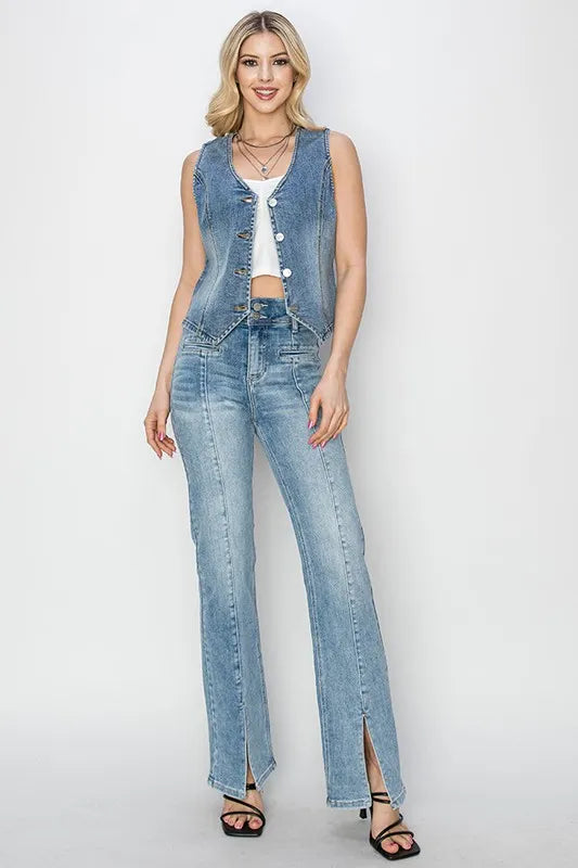 RISEN Full Size V-Neck Button Down Vest Plus Size