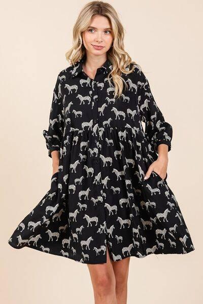 Mittoshop Zebra Print Button Down Shirt Mini Dress - Clothes For Her Online Store