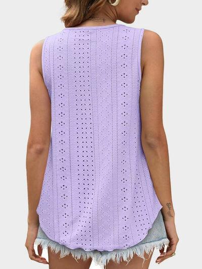 Florira Eyelet Round Neck Tank - Clothes For Her Online Store